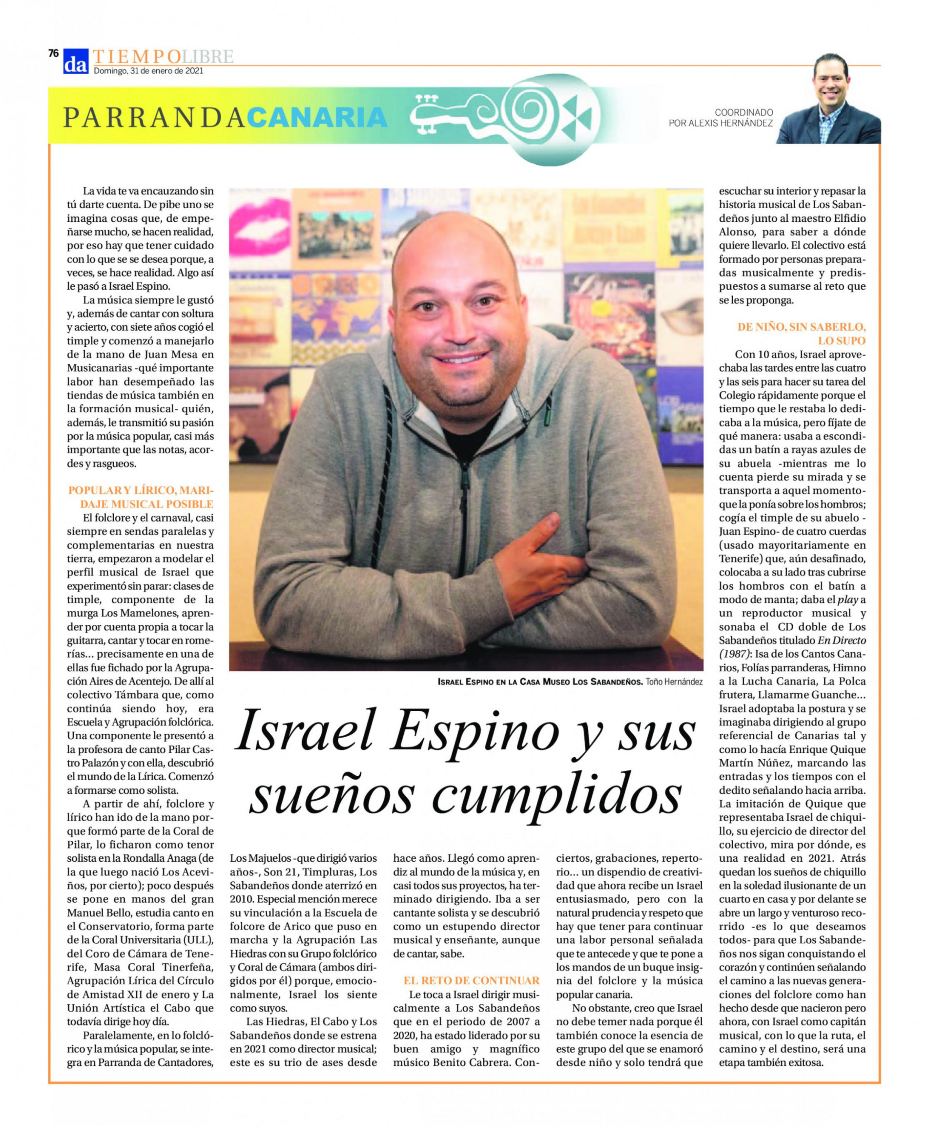 2021-01-31-DA-pagina-76Israel Espino nuevo director de Los Sabandeños